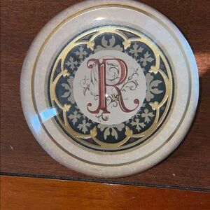 Glass Paperweight with R initial/EUC